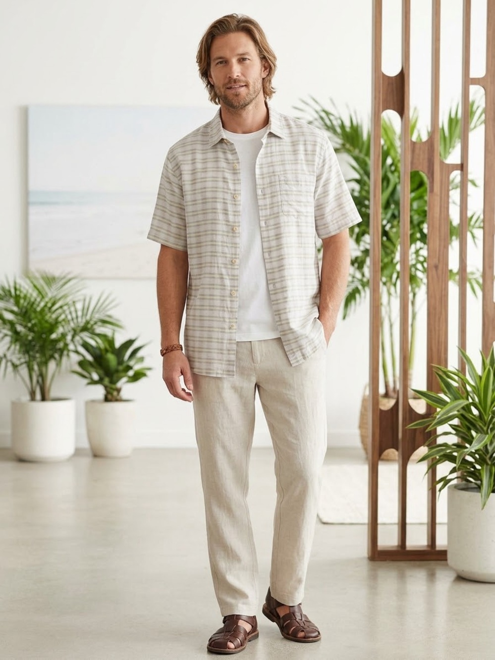Tommy Bahama Light Gray Striped Short-Sleeve Button Down Shirt